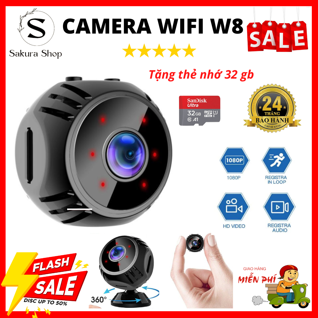 Camera siêu nhỏ kết nối đt từ xa, Camera W8 có hồng ngoại, camera wifi  hình ảnh cực nét, Hàng chất lượng cao 1 đổi 1