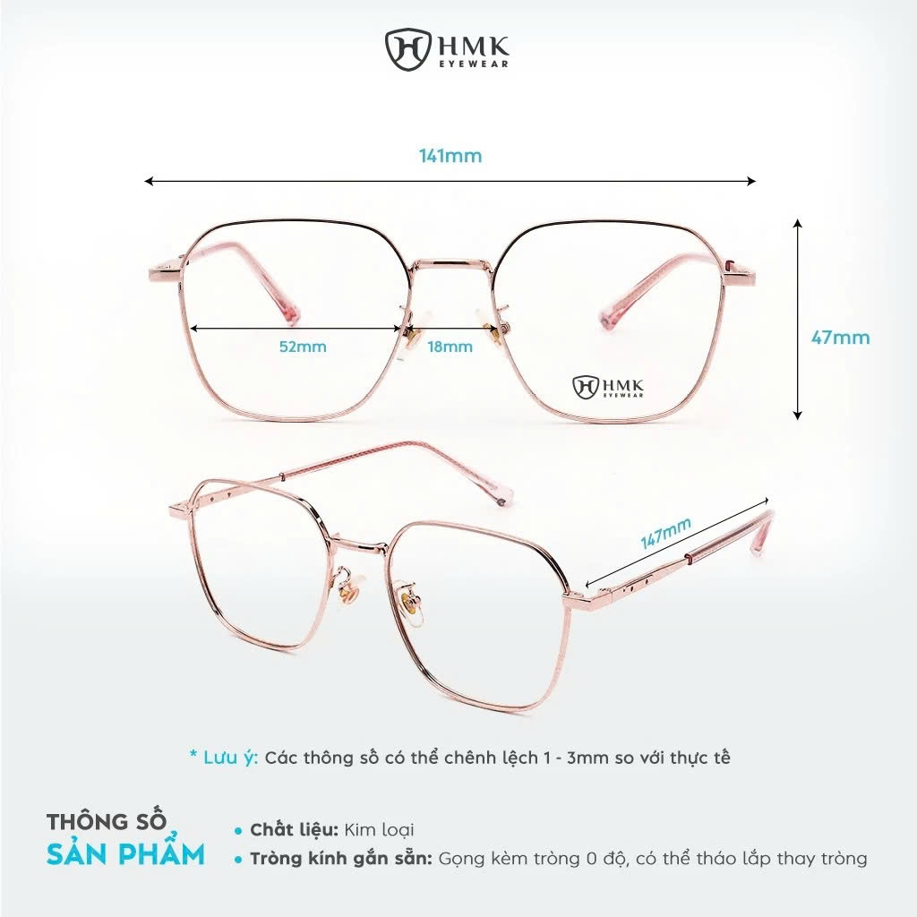 Gọng Kính Kim Loại HMK Eyewear Dáng Đa Giác Thời Trang Nam Nữ Mỏng Nhẹ Chắc Chắn - KL69008