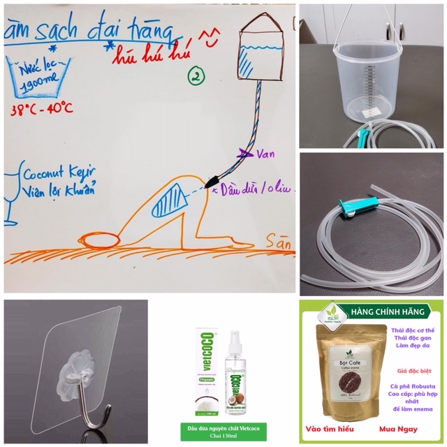 Combo Thải độc đại tràng đầy đủ, Coffee enema, Enema, Thụt tháo đại tràng, Caphe enema, Thải độc cà phê, súc rửa ruột an toàn