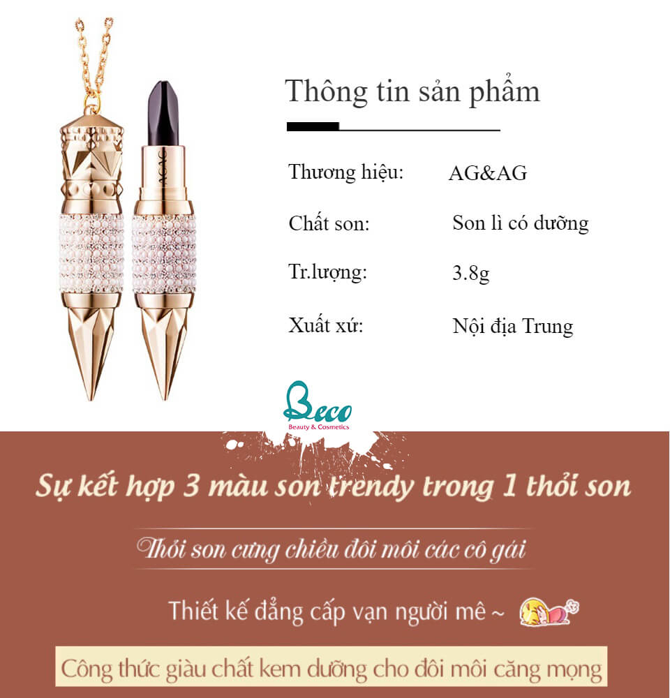 Son môi AG&AG 3 màu dưỡng ẩm chống thấm nước