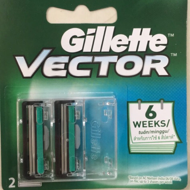 Lưỡi Dao Cạo Râu Gillette Vector Vỉ 2 Lưỡi Kép Linh Hoạt Êm Ái Chính Hãng