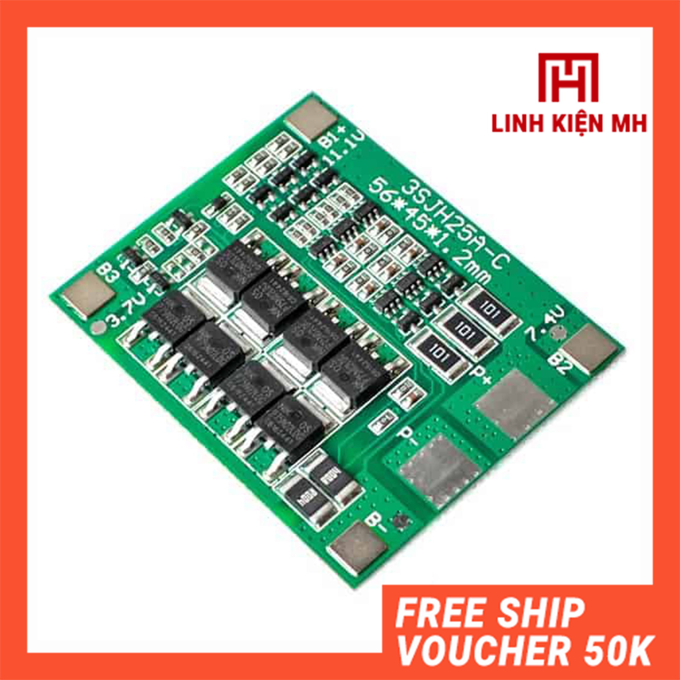 Mạch Sạc Xả Bảo Vệ Cân Bằng Cell Pin Lithium Li-Ion 18650 3S 11.1V 25A