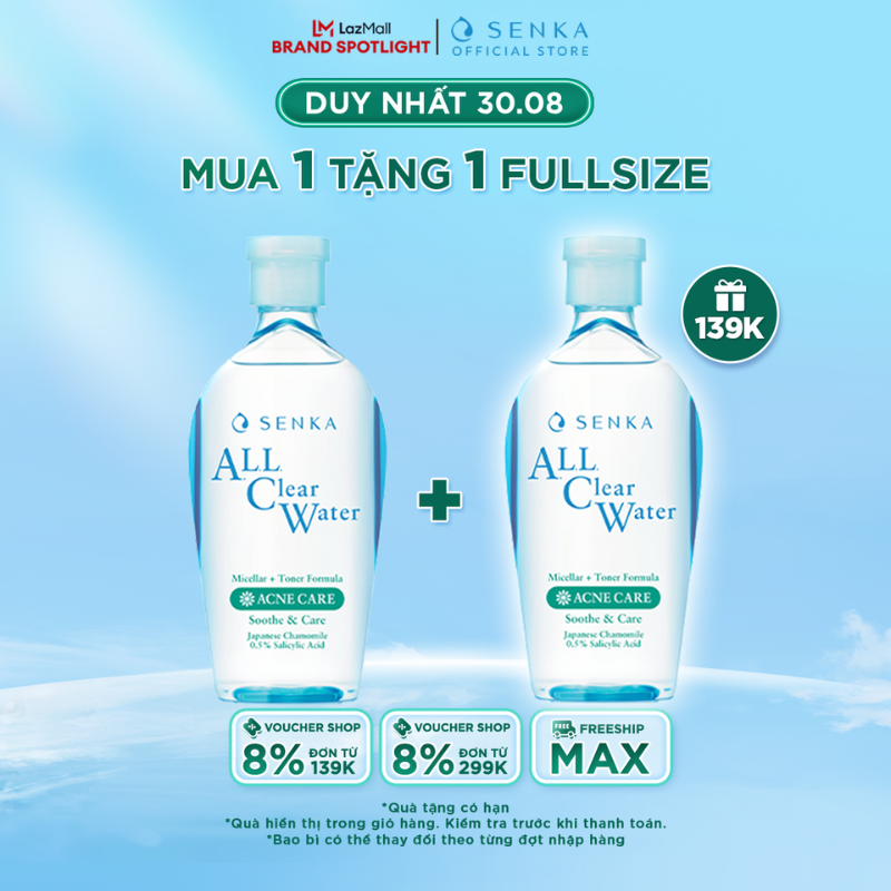 Nước tẩy trang micellar ngăn ngừa mụn senka a.l.l clear water acne care 230ml