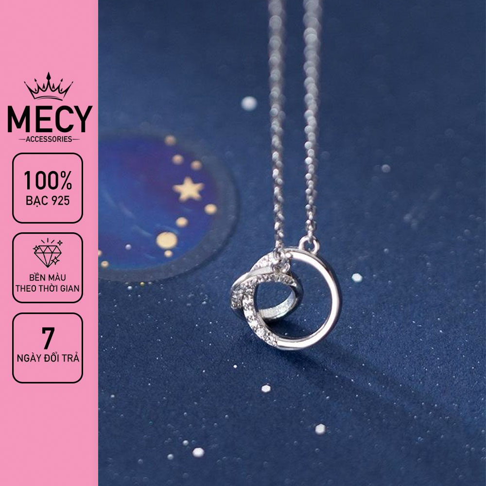 Vòng cổ nữ bạc 925 Mecy dây chuyền bạc ý phụ kiện trang sức cao cấp 2 vòng tròn đan xen đính đá