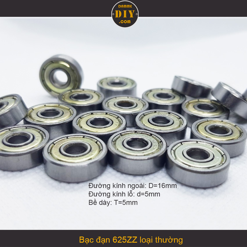 Bộ 10 bạc đạn 625ZZ kích thước D16 x d5 x T5mm vật liệu thép Cacbon