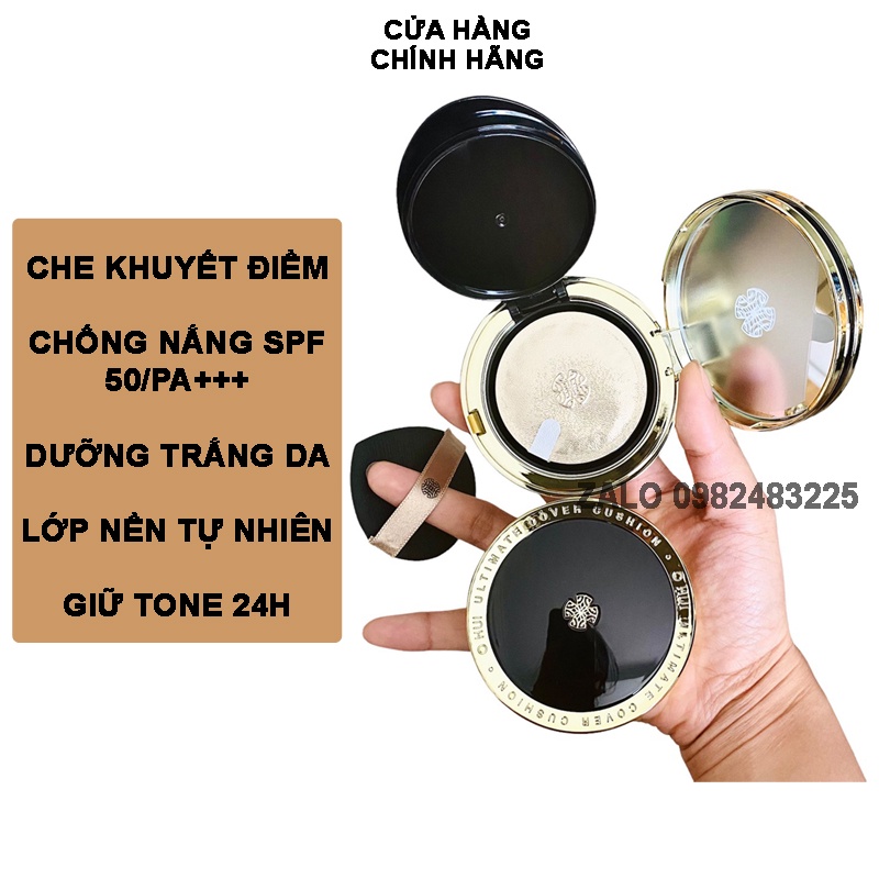 Hộp Cushion Ohui đen phấn nước che khuyết điểm, chống nắng, dưỡng trắng da - OHUI Ultimate Cover Cushion 15g