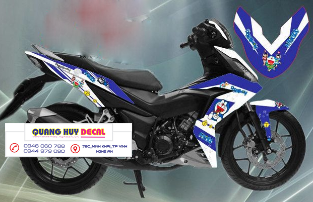Tem trùm xe máy WINNER 150 xanh trắng doremon - chế tem xe máy WINNER 150 thiết kế theo yêu cầu - Tem xe máy WINNER 150 rẻ đẹp và chất