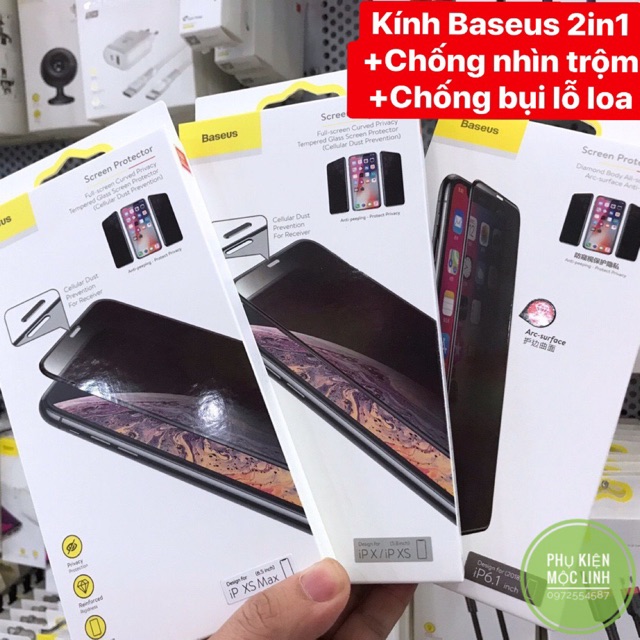 [Nhập ELMAY21 giảm 10% tối đa 200k đơn từ 99k]☘️ Iphone X xr xs max 11 12 Pro Max / Mini☘️ Kính cường lực Chính hãng Baseus chống nhìn trộm + có màng loa và chơi game