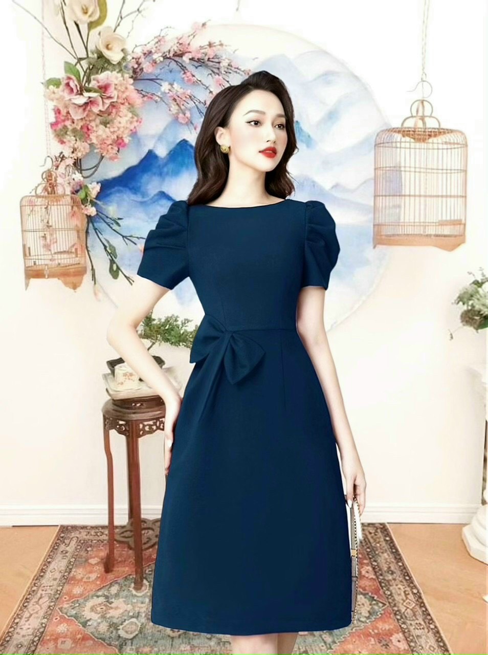 Đầm thiết kế kèm nơ eo dễ thương fullsize