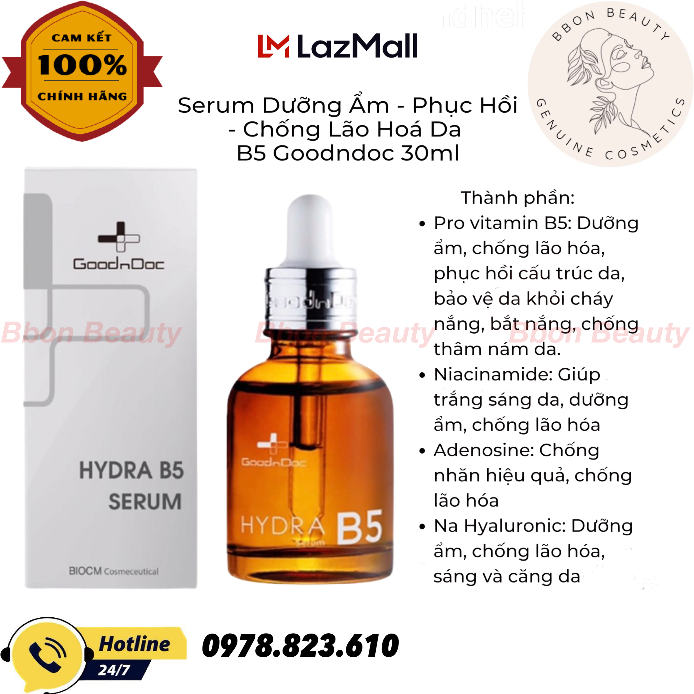  Serum Hydra B5 Good ndoc - Tinh chất phục hồi dưỡng ẩm Trẻ hóa làn da giúp da săn chắc và căng bóng hơn 30ml - BBon Beauty Chính hãng 