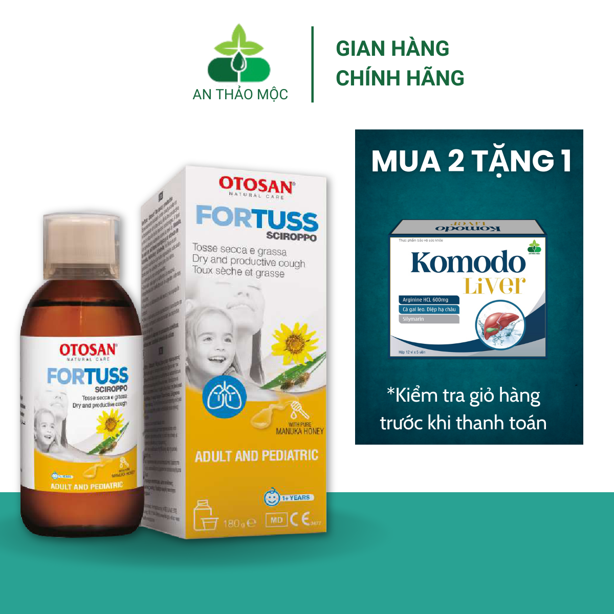 Siro ho Fortuss Otosan giúp làm dịu cơn ho, bảo vệ họng, giảm khản giọng ho khan,ho có đờm. chai 180ml
