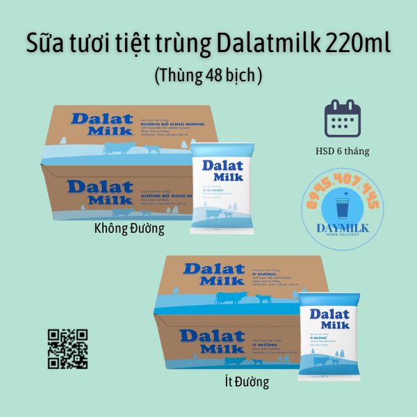 Thùng Sữa Tươi Tiệt Trùng Dalatmilk 220ml