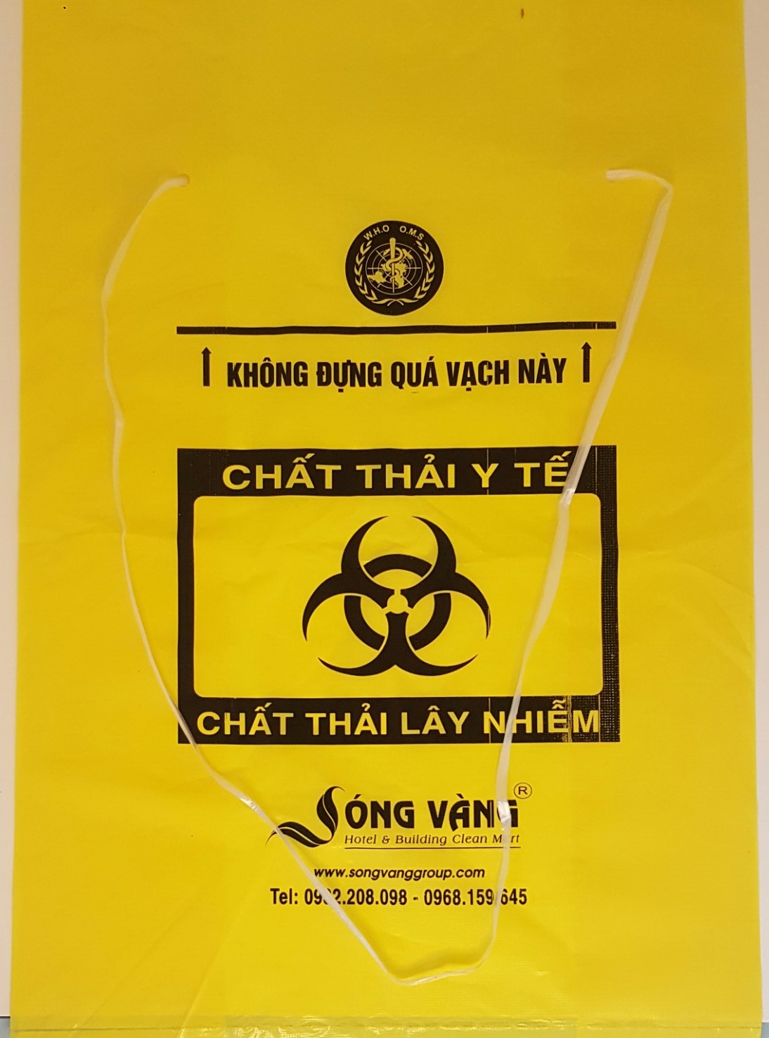 Túi nilon Sóng Vàng loại 15 lít, 30 lít, 60 lít, 120 lít màu vàng, có dây rút đựng rác thải y tế, chất thải lây nhiễm