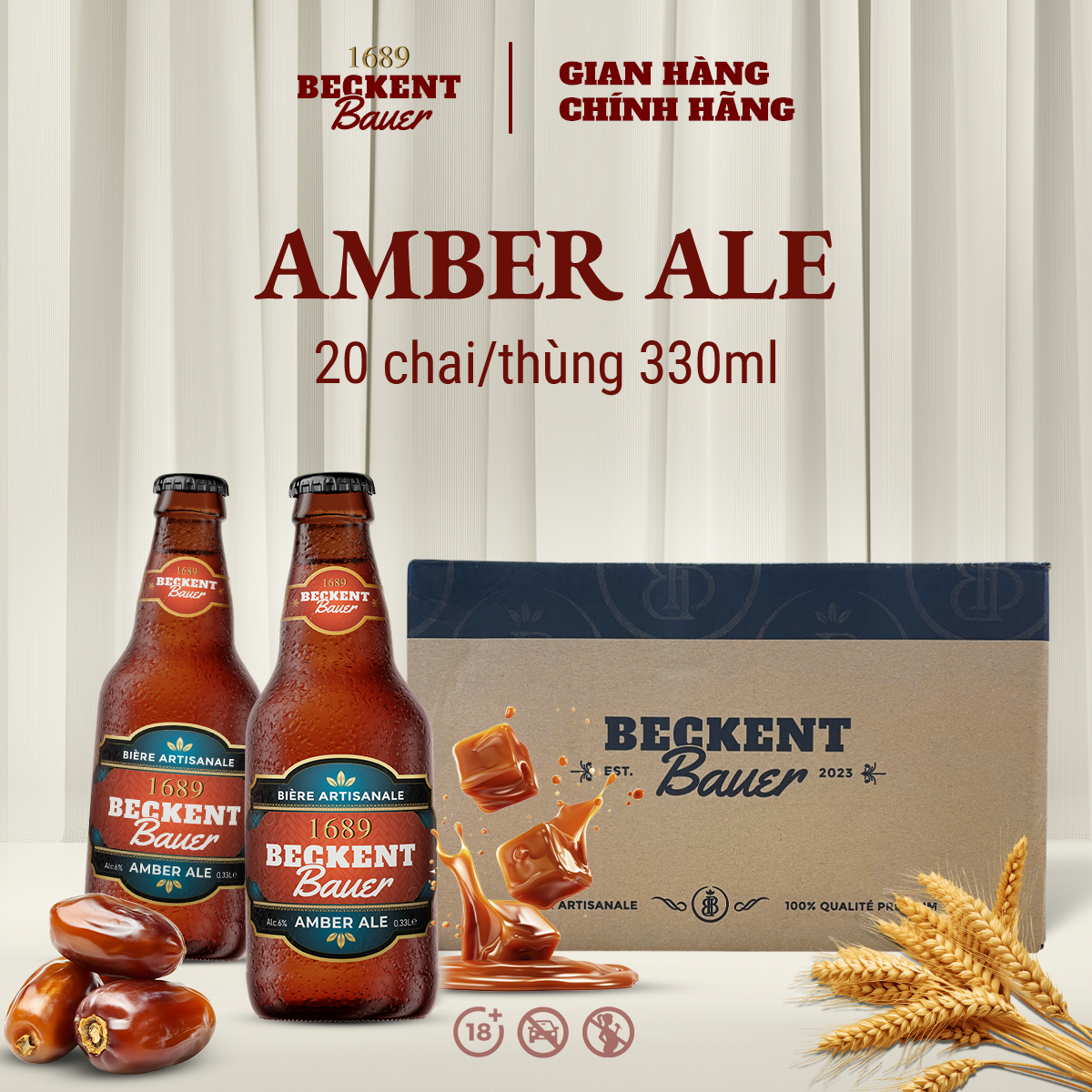 Bia Thủ Công Beckent Bauer Amber Ale 6% Thùng 20 Chai 330ml