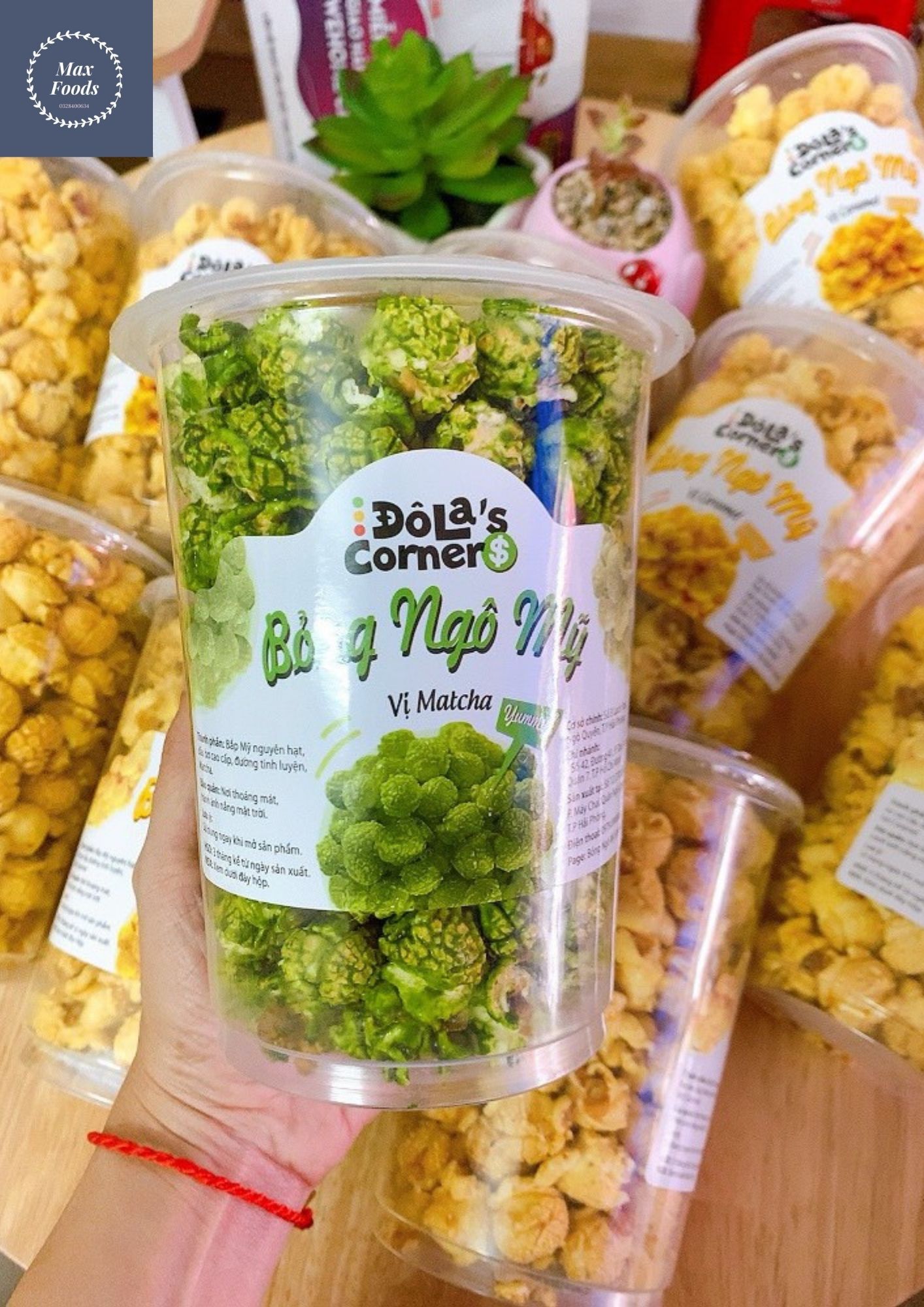 Bắp rang bơ vị matcha hộp 130gr - m10- max foods -thơm ngon.