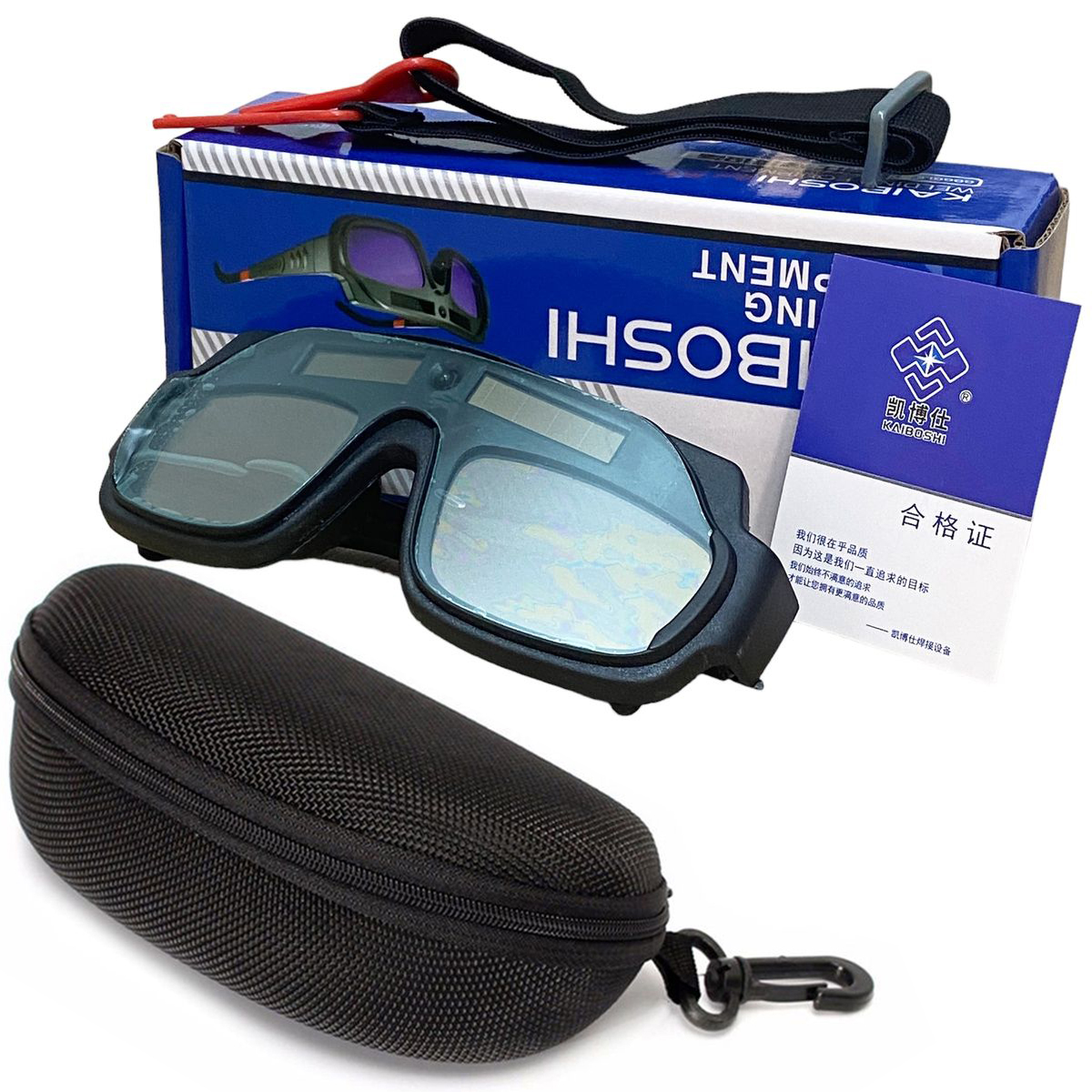 Kính hàn điện tử solar KBS-012S, tự động cảm biến ánh sáng hồ quang, ôm sát mắt, chắc chắn giúp thao tác làm việc linh hoạt, đeo với gọng hoặc dây