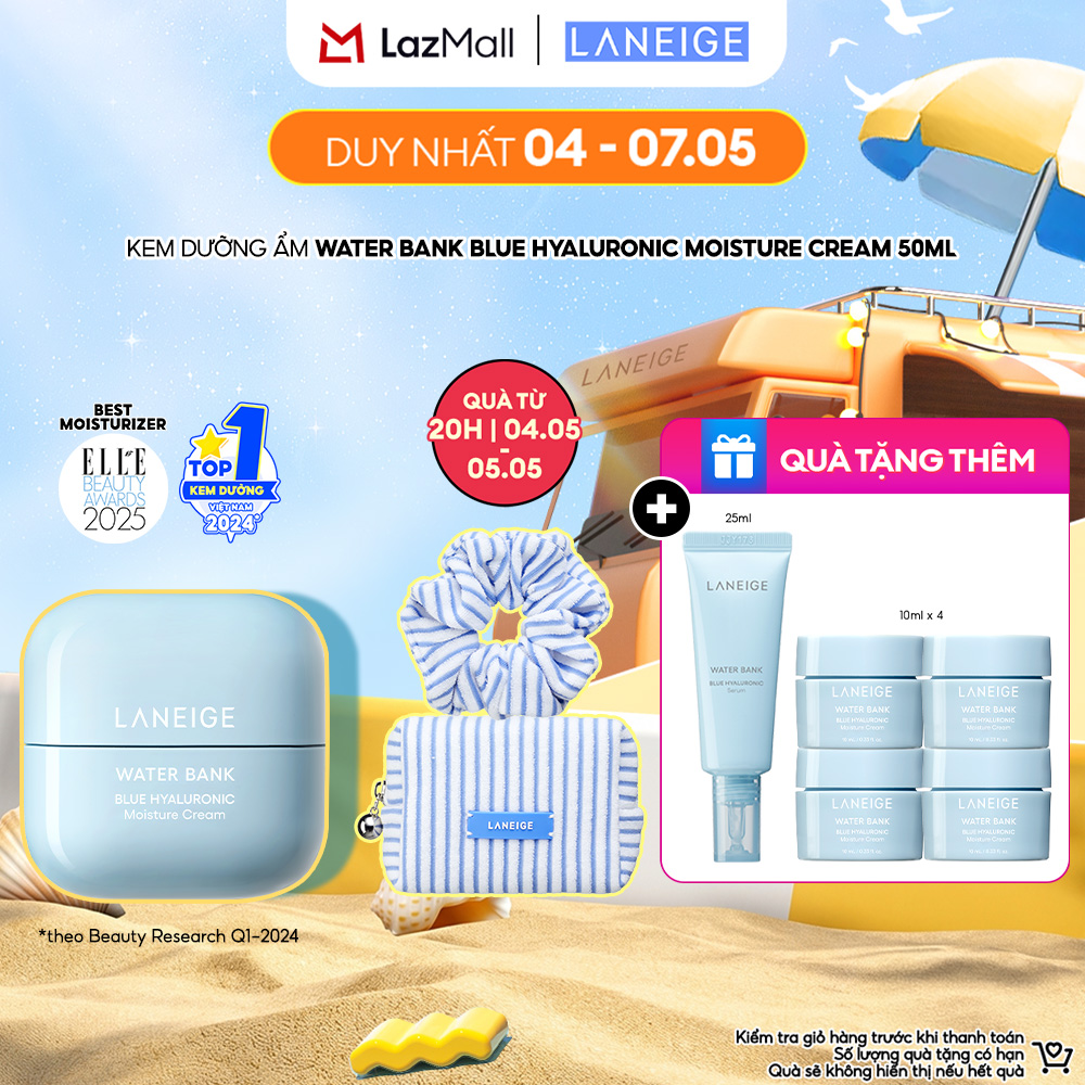 Kem Dưỡng Ẩm Sâu 100 Giờ  Phục Hồi Hàng Rào Bảo Vệ Da Laneige Water Bank Blue Hyaluronic Moisture Cream 50ml (Da Khô và Xỉn Màu)