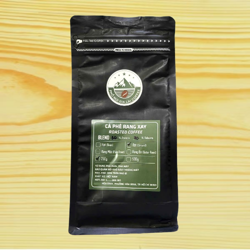 [gói ĐEN 250gr / BỘT] CÀ PHÊ RANG XAY 30% Arabica 70% Robusta PHỐ NÚI GIA LAI Roasted Coffee