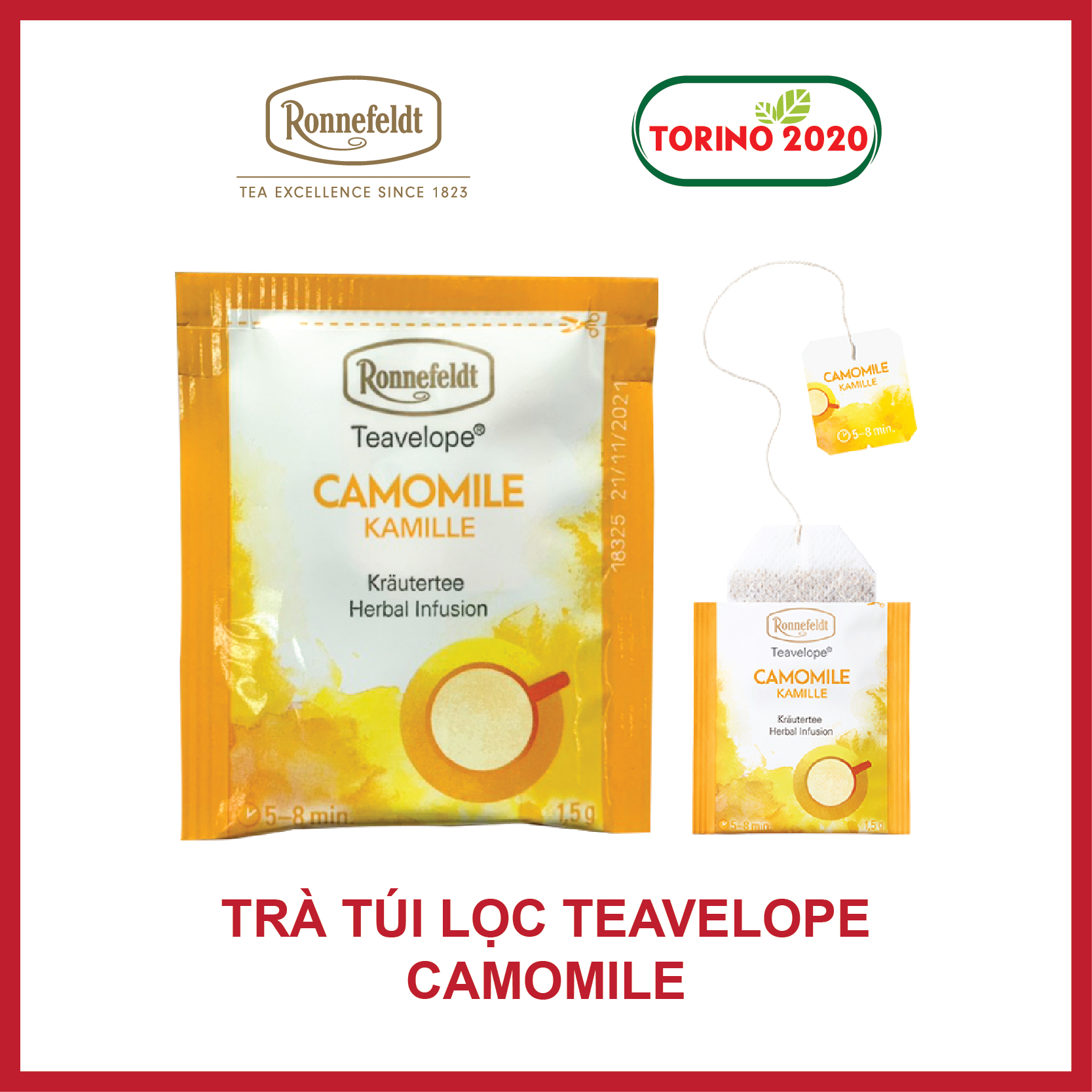 [HCM][HÀNG CHÍNH HÃNG] Trà Túi Lọc Ronnefeldt tea-Teavelope Camomile 1 túi 1.5g - sáng lập từ năm 1823 được hái bằng tay 2 lá 1 búp