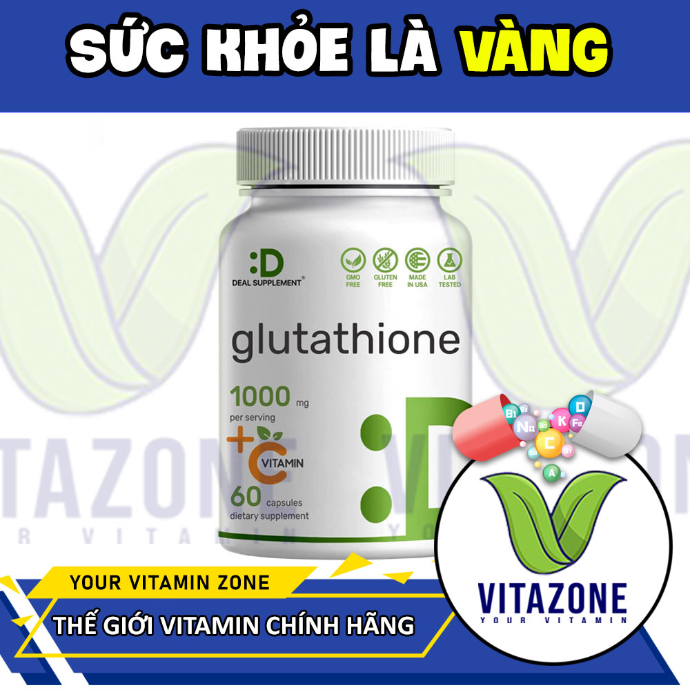 Deal Supplement Glutathione 1000mg + Vitamin C, Viên Uống Tăng cường miễn dịch và chống oxi hóa hỗ trợ Trắng Da (60 Viên)