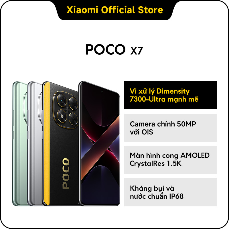Điện thoại thông minh POCO X7 5G (8+256GB | 12+512GB) | Màn hình 120Hz AMOLED Viền cong | D7300-Ultr