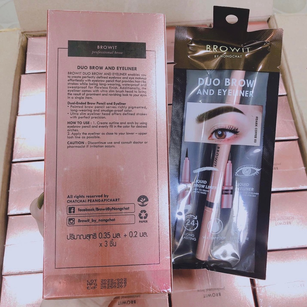 Bút kẻ mắt 2 đầu browit by nongchat kẻ chân mày và kẻ mắt đa năng duo brow and eyeliner