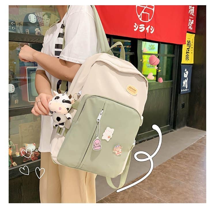 Balo nam nữ vải chống thấm phối màu trẻ trung (tặng sticker kèm móc khóa bò sữa+ảnh thật cuối bài)