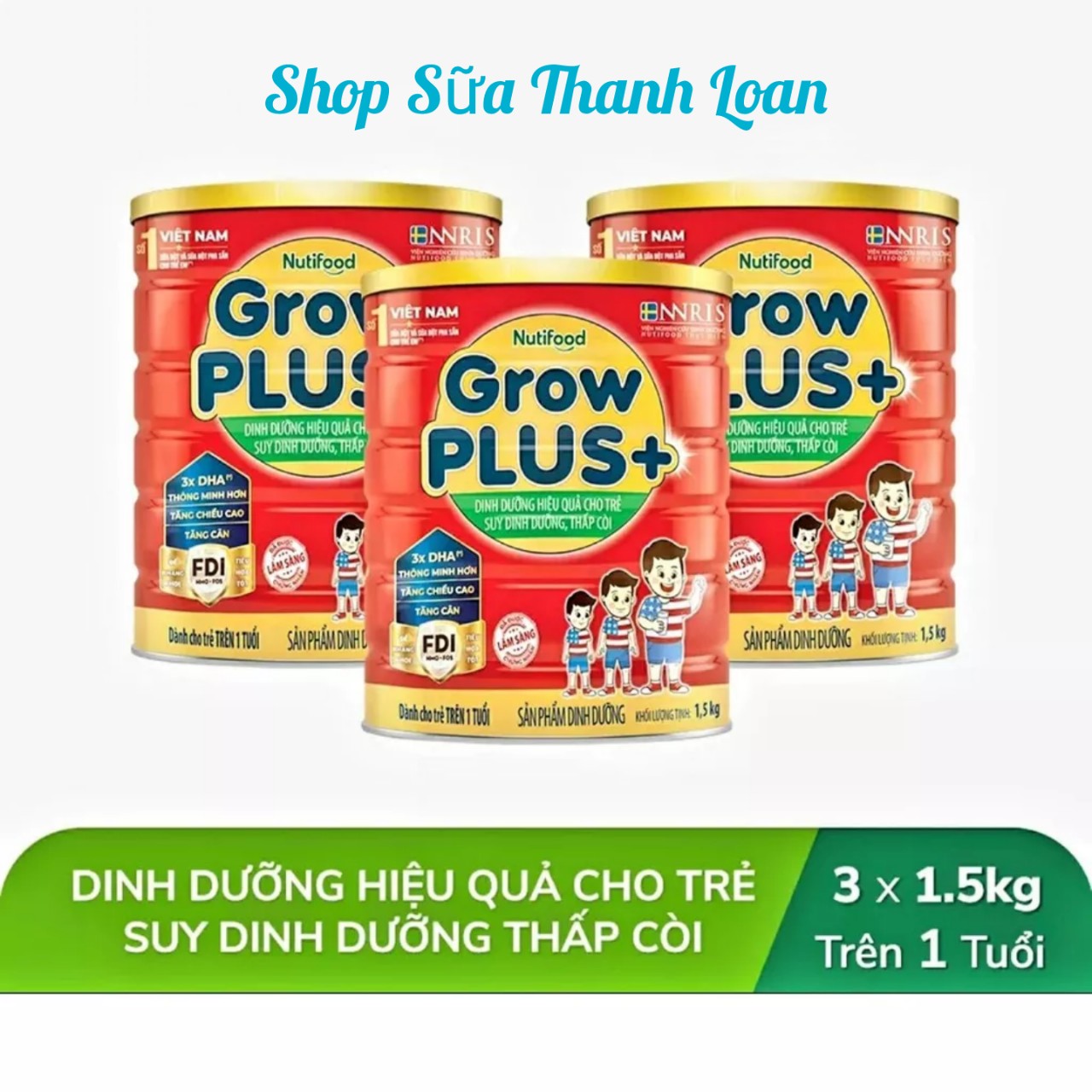 Combo 3 lon sữa bột nutifood grow plus+ đỏ - hộp 1,5kg.