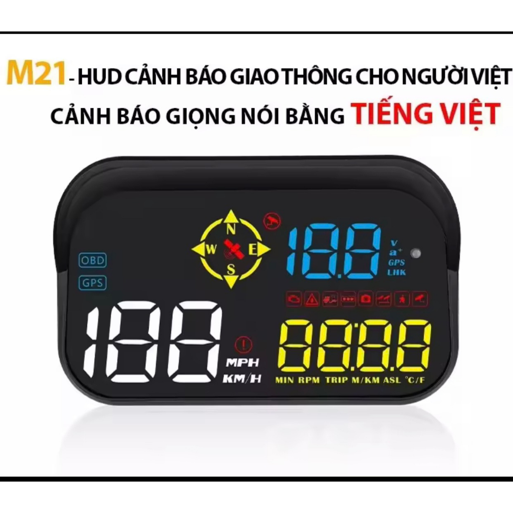 Màn hình HUD M21/M23 hiển thị tốc độ trên kính lái, cảnh báo cam phạt nguội, tốc độ bằng tiếng Việt, cắm cổng OBD, USB