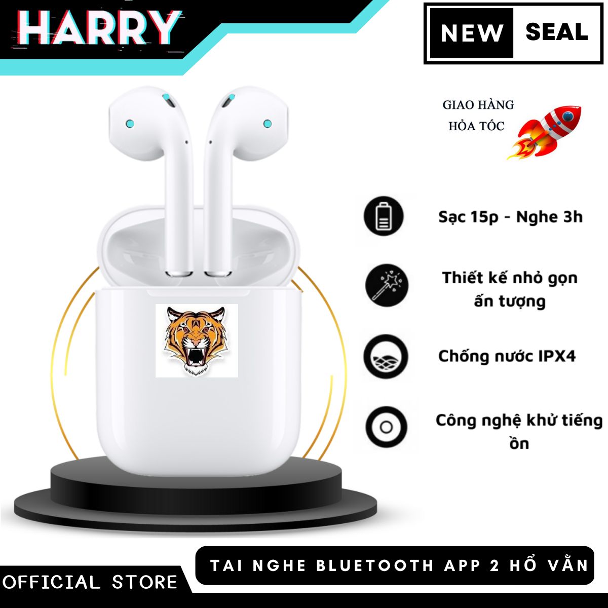 Tai Nghe Không Dây Bluetooth 5.0- Tai Nghe nhét tai APP 2 Hổ Vằn  - Cảm Ứng, Định Vị Thông Minh, Hiện Đại – Thời Gian Sử Dụng Tới 5h Liên Tục- Harry Store