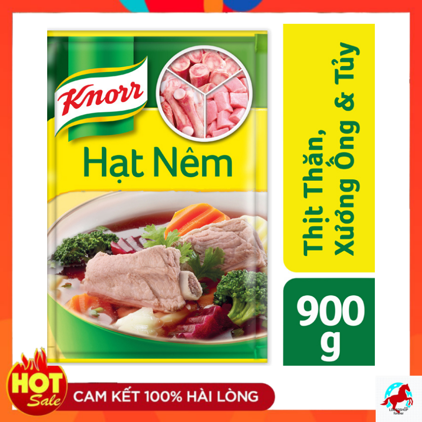 Hạt nêm KNORR từ Thịt Thăn, Xương Ống và Tủy túi 900g- LOILEOSHOP BC81- Chiết xuất xương ống và tủy từ nguồn thịt heo tươi sống được hầm trong nhiều giờ liền cùng với thành phần muối i-ốt an toàn cho sức khỏe