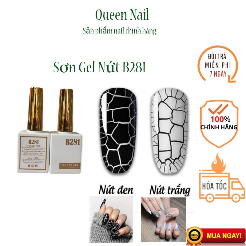 Sơn gel b281 - sơn nứt b281 2 màu đen, trắng 15ml chính hãng