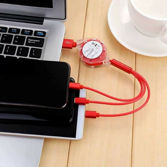 Cáp sạc 3 đầu có dây rút chống rối