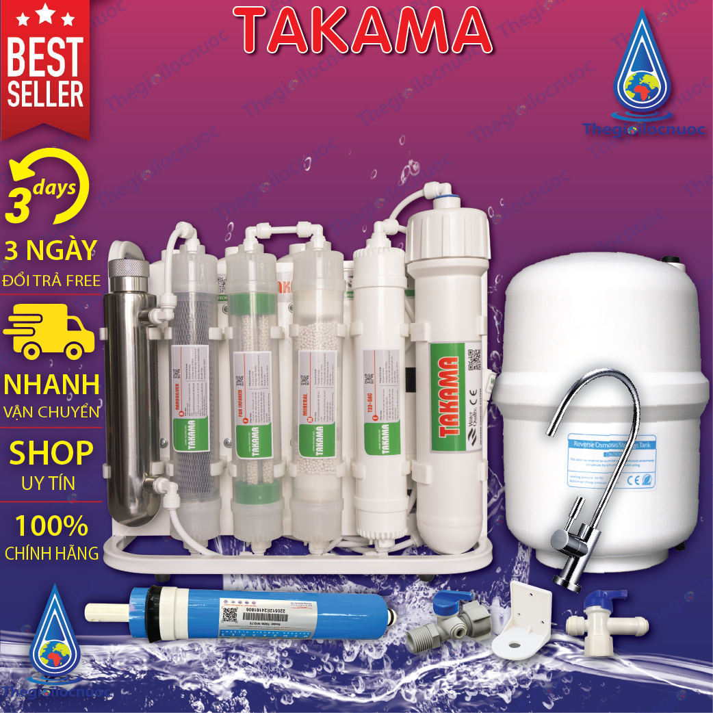 Máy lọc nước không tủ để gầm RO TAKAMA 9 cấp UV Hydrogen siêu nhỏ gọn
