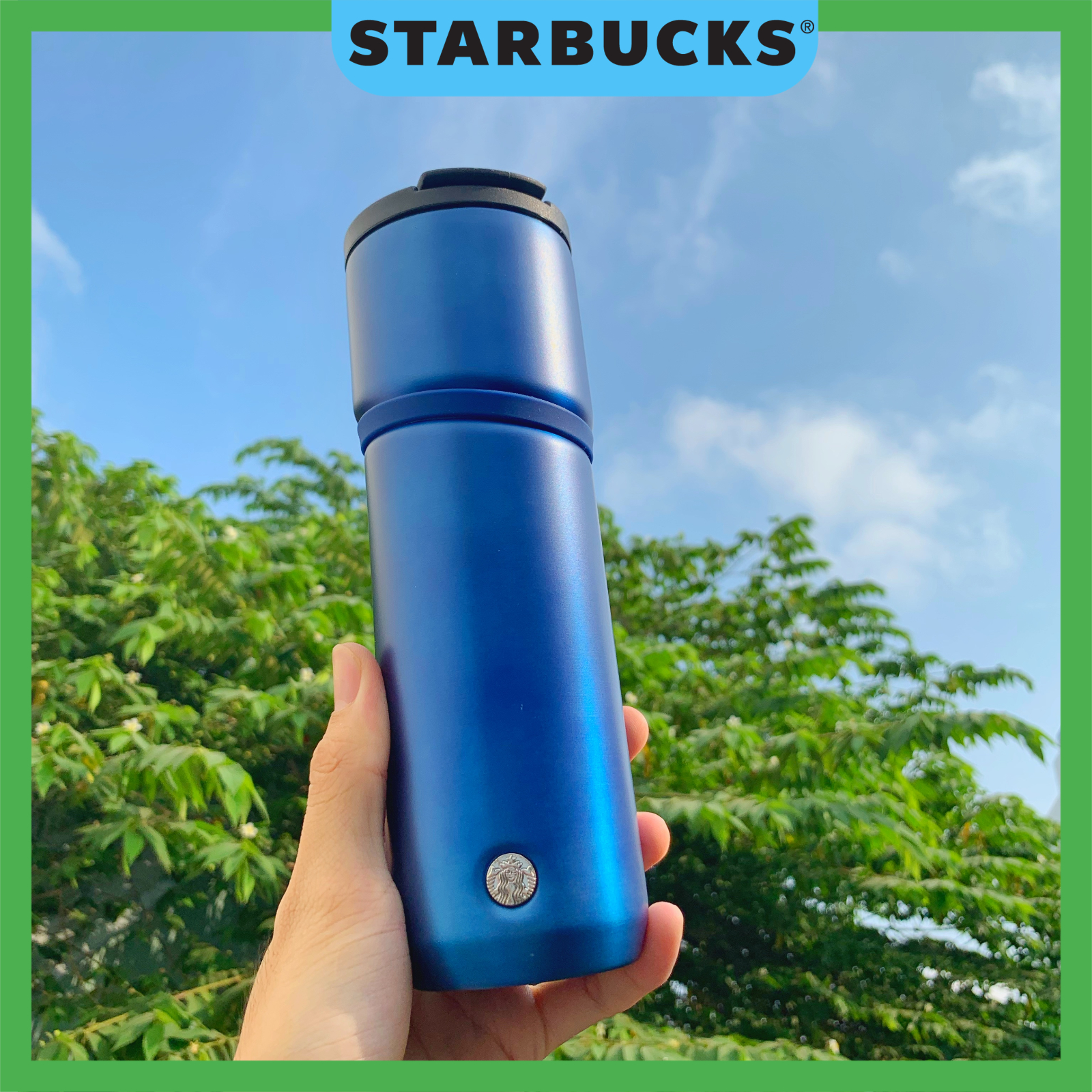 Bình đựng nước giữ nhiệt Starbuck sơn nhám nhám Vender Matte Blue ✨FREESHIP✨ dung tích 500ml