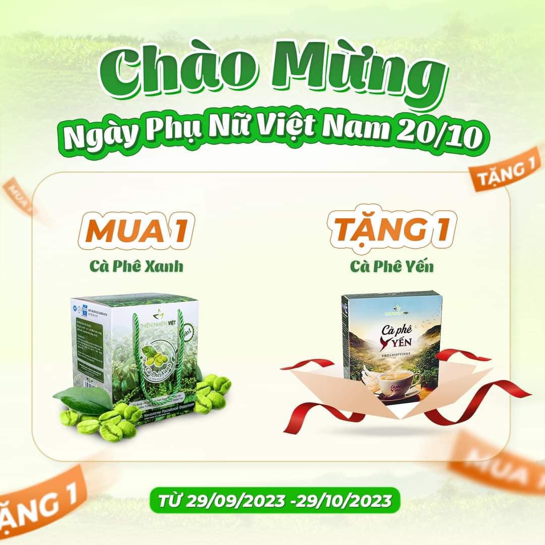 Cà phê xanh Thiên Nhiên Việt Hộp 30 gói - Tặng 10 gói cafe yến