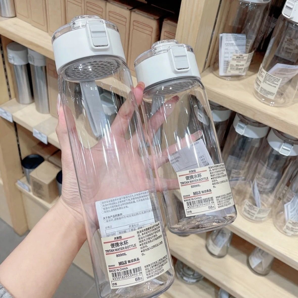 Bình Nước Thể Thao MUJI 350ml / 550ml / 800ml Bằng Nhựa Có Nắp Đậy Tiện Dụng-Bình Nhựa Đựng Nước Muj