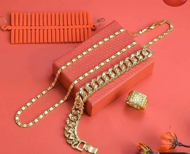 Combo bộ 03 trang sức mạ vàng 18k được si 24k không rỉ ( Dây chuyền Dẹt - Lắc Tay - Nhẫn Chữ Phúc, Lộc )