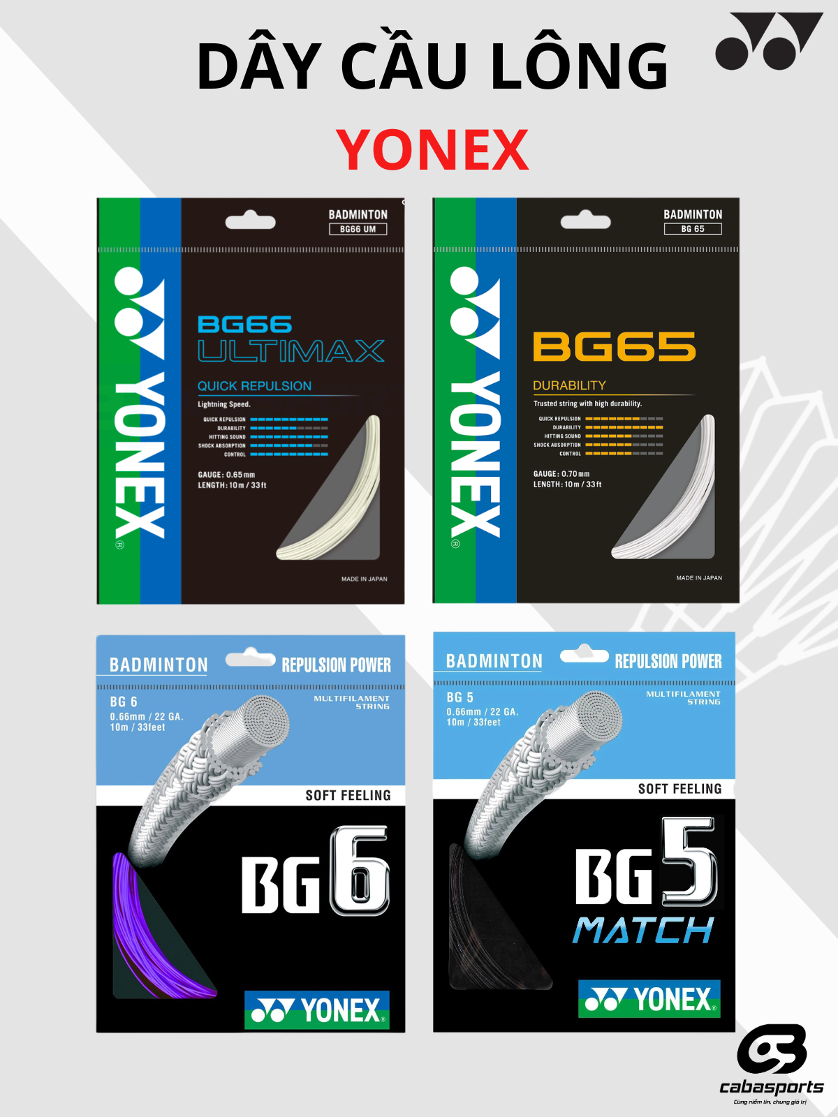 Dây cước cầu lông Yonex BG5, BG6, BG65, BG66 Ultimax chính hãng giá tốt