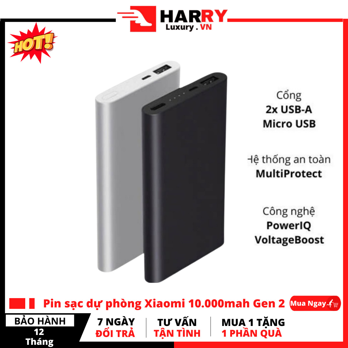 Pin sạc dự phòng - sạc dự phòng _ pin sạc dự phòng xiaomi 10.000mah gen 2 _ sạc nhanh hai chiều 3.0 18w - 2 cổng vào type c + micro usb - 2 cổng ra usb _ pin dự phòng cao cấp