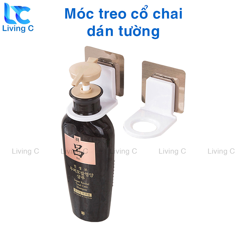 Giá móc treo dầu gội sữa tắm Living C TC, móc treo cổ chai nước rửa tay có miếng dán tường chịu lực