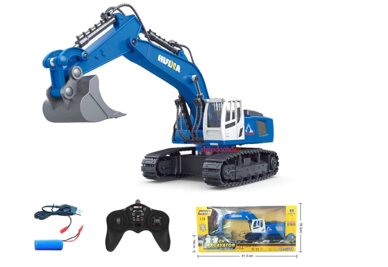 Máy xúc điều khiển từ xa Huina1558 gầu múc kim loại tỉ lệ 1:18