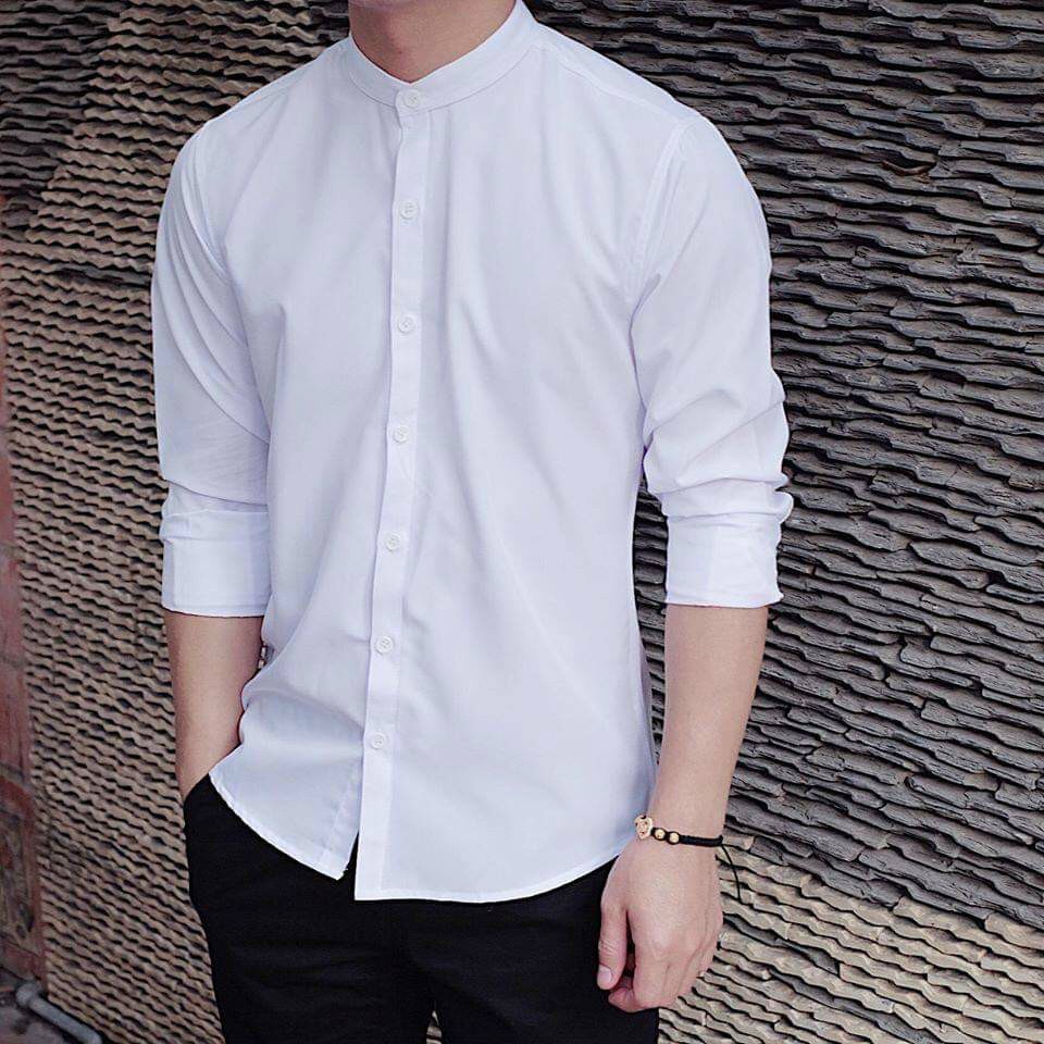 Áo sơ mi nam cổ tàu, kiểu dáng Châu âu, sang trọng và trẻ trung, chất vải thoáng mát, co dãn tốt.