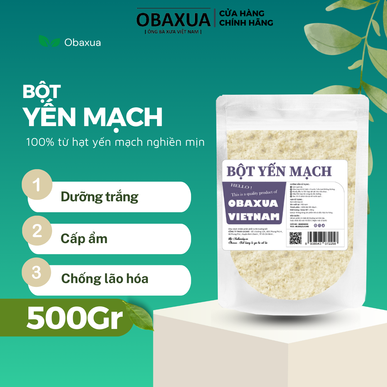 Bột yến mạch nguyên chất xay mịn - Mặt nạ bột đắp mặt giúp dưỡng trắng da, tẩy da chết, làm sạch sâu