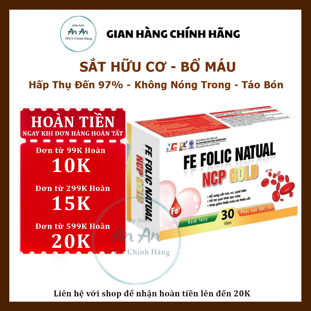 Viên uống bổ sung sắt fe folic natual ncp gold giảm thiếu máu do thiếu sắt - hộp 30v