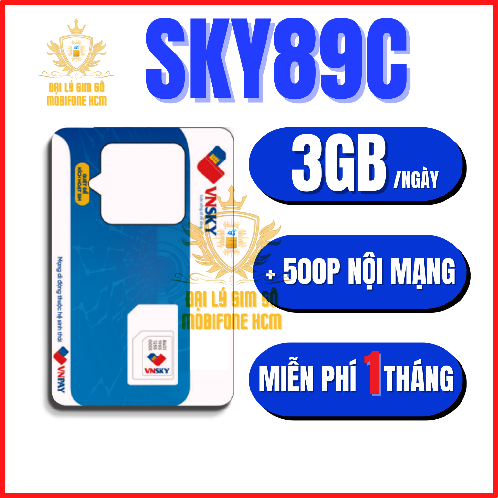 Sim 4G VNSKY MobiFone SKy89C 90GB/ THÁNG 500p gọi nội mạng MAX DATA có sẵn tháng đầu tiên. FREESHIP - CHƯA KÍCH HOẠT.