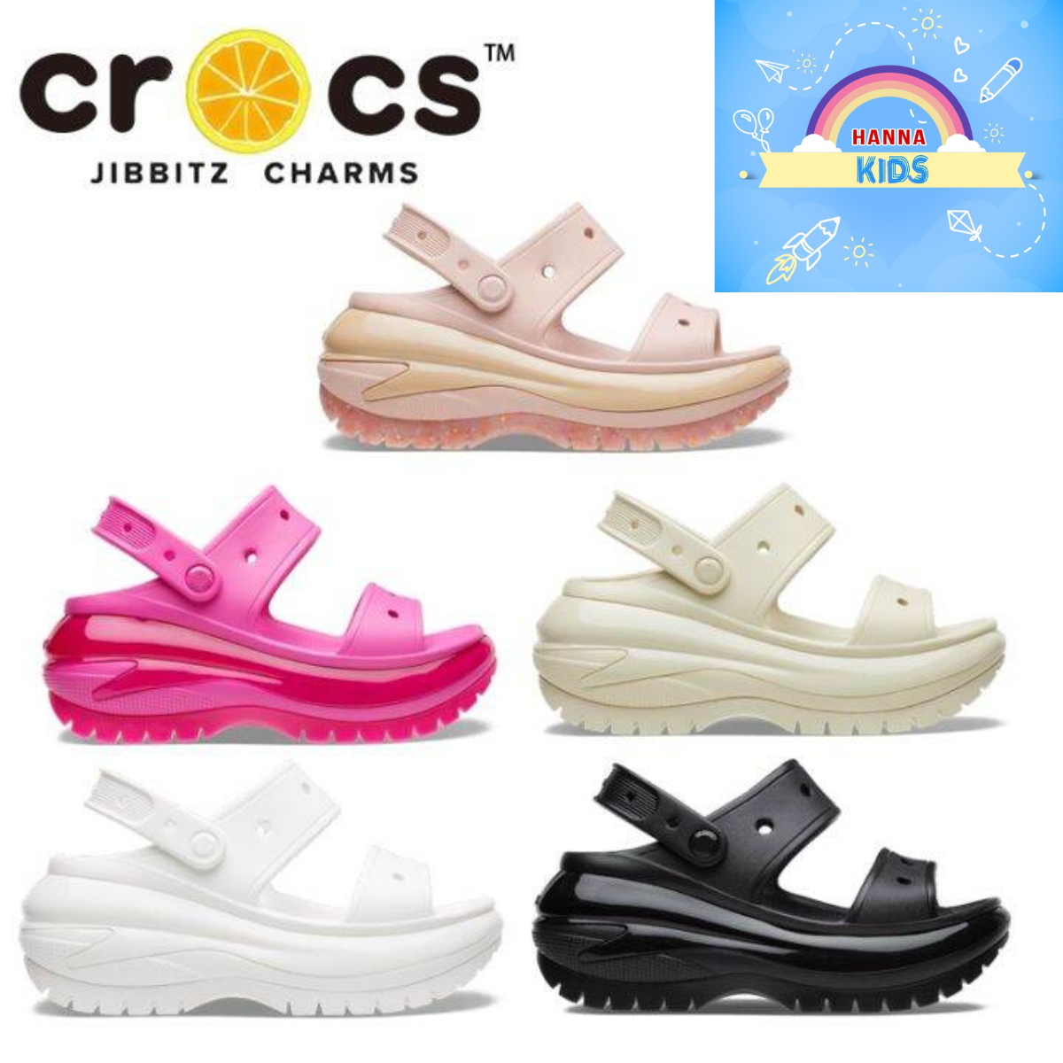 Dép Sục Cross Classic Mega Crush Bone Unisex 2 Quai Cho Nữ Đế Cao 9cm Croc Người Lớn HannaKids Xăng đan Cros Sandal - Thế Giới Cross