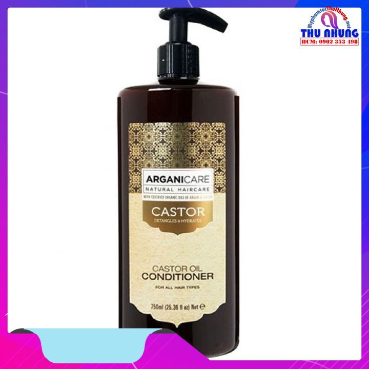 Dầu xả bóng mượt phục hồi & chống rụng arganicare castor conditioner 750ml israel