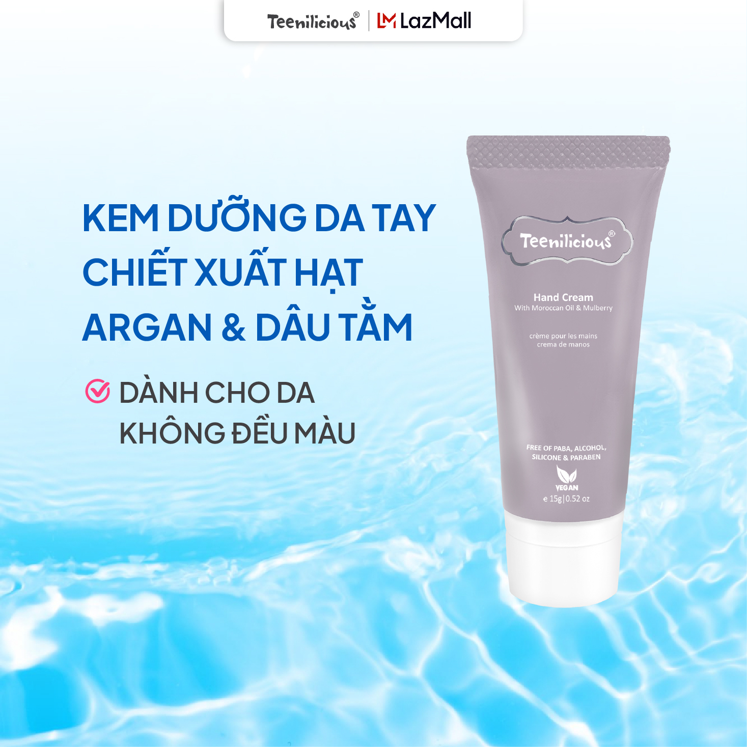 [Mini size] Kem Dưỡng Da Tay Teenilicious Hand Cream With Moroccan Oil & Mulberry Giúp Dưỡng Ẩm Mềm Mịn - Tuýp 15g