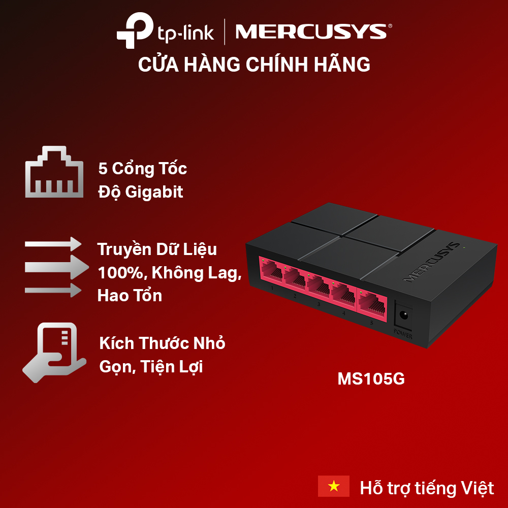 Bộ chia tín hiệu để bàn mercusys ms105g 5 cổng switch port 10/100/1000 mbps